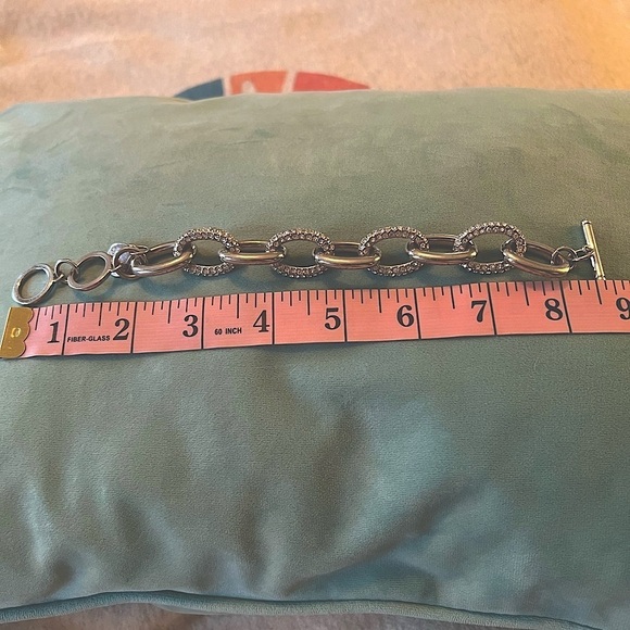 Silvertone chunky Chain Bracelet with Rhinestones by Chicos - Picture 2 of 4